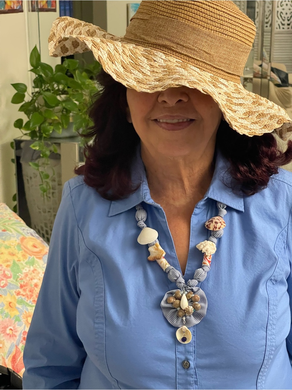 Handmade Blue Shell Statement Necklace